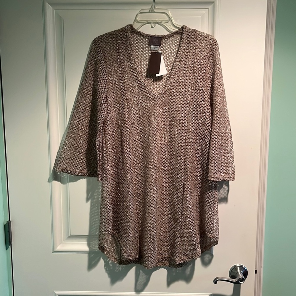 Elif by Jordan Taylor Metallic Knit Swim Coverup in Taupe